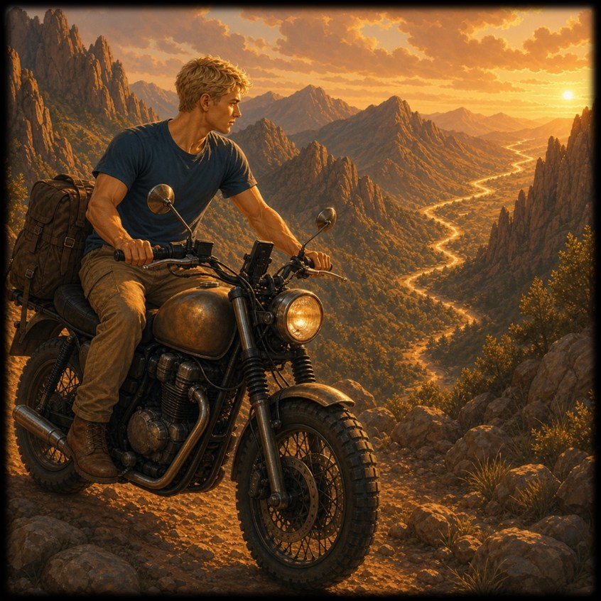 Jack na motorce v horské krajině severního Vietnamu na cestě do Sapy